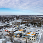 aerial of new two storey retail/office building 